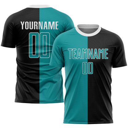 Custom Black Teal-White Sublimation Split Fashion Soccer Uniform Jersey - Sky-Custom