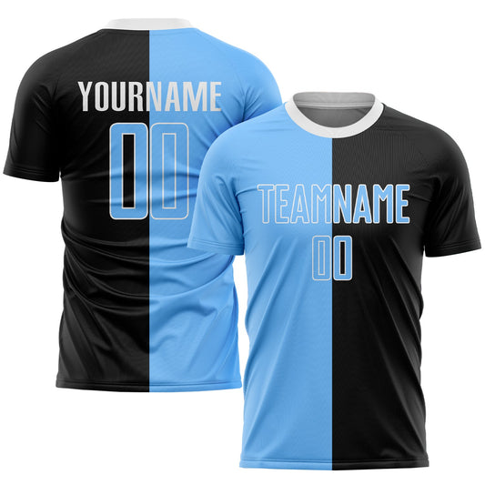 Custom Black Light Blue-White Sublimation Split Fashion Soccer Uniform Jersey - Sky-Custom