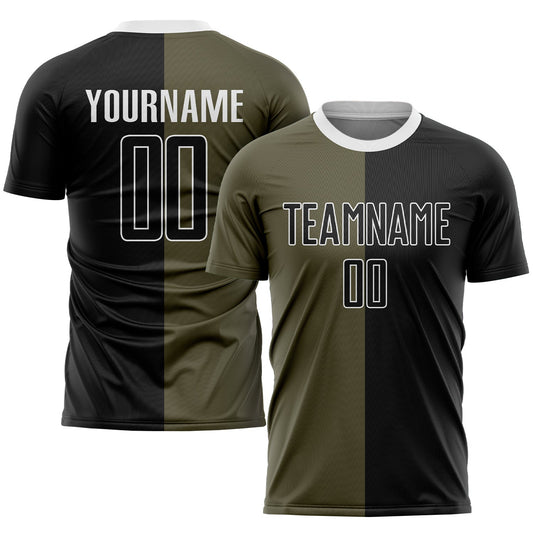 Custom Olive Black-White Sublimation Split Fashion Salute To Service Soccer Uniform Jersey - Sky-Custom