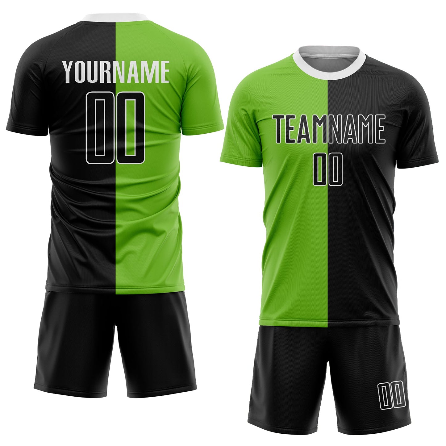 Custom Neon Green Black-White Sublimation Split Fashion Soccer Uniform Jersey - Sky-Custom