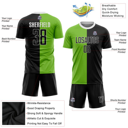 Custom Neon Green Black-White Sublimation Split Fashion Soccer Uniform Jersey - Sky-Custom