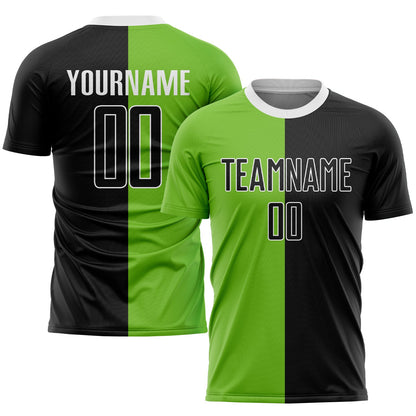 Custom Neon Green Black-White Sublimation Split Fashion Soccer Uniform Jersey - Sky-Custom