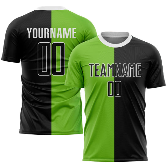 Custom Neon Green Black-White Sublimation Split Fashion Soccer Uniform Jersey - Sky-Custom