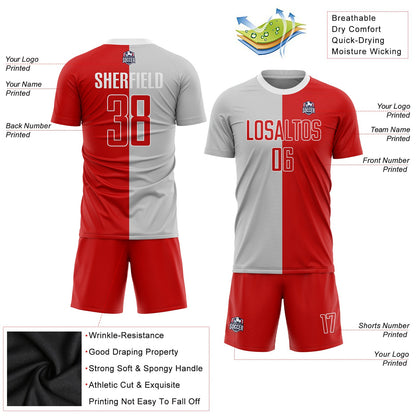 Custom Gray Red-White Sublimation Split Fashion Soccer Uniform Jersey - Sky-Custom