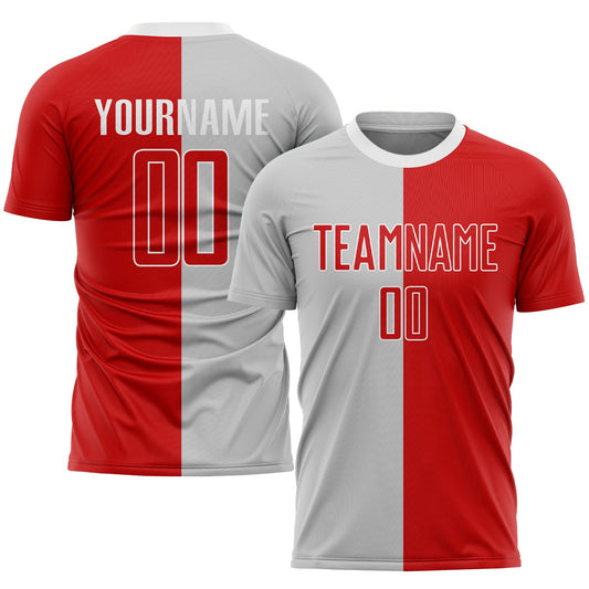 Custom Gray Red-White Sublimation Split Fashion Soccer Uniform Jersey - Sky-Custom