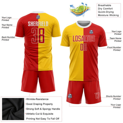 Custom Gold Red-White Sublimation Split Fashion Soccer Uniform Jersey - Sky-Custom