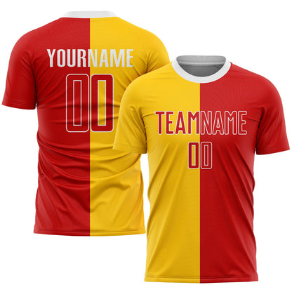 Custom Gold Red-White Sublimation Split Fashion Soccer Uniform Jersey - Sky-Custom