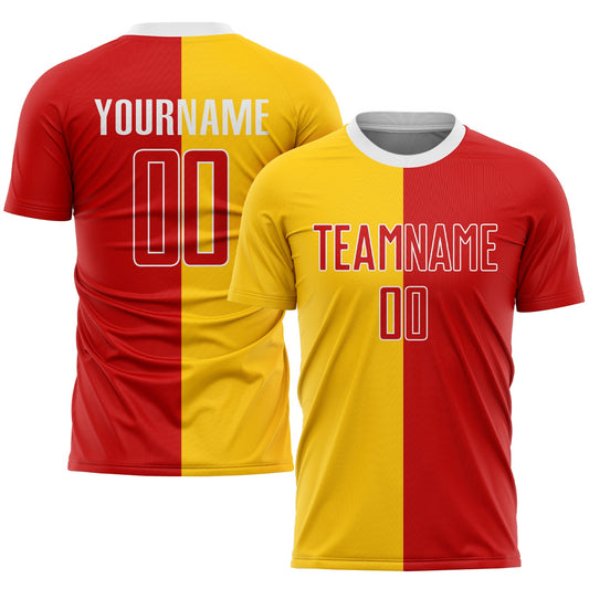 Custom Gold Red-White Sublimation Split Fashion Soccer Uniform Jersey - Sky-Custom