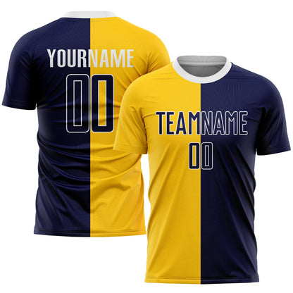 Custom Gold Navy-White Sublimation Split Fashion Soccer Uniform Jersey - Sky-Custom