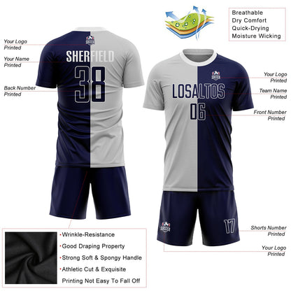 Custom Gray Navy-White Sublimation Split Fashion Soccer Uniform Jersey - Sky-Custom