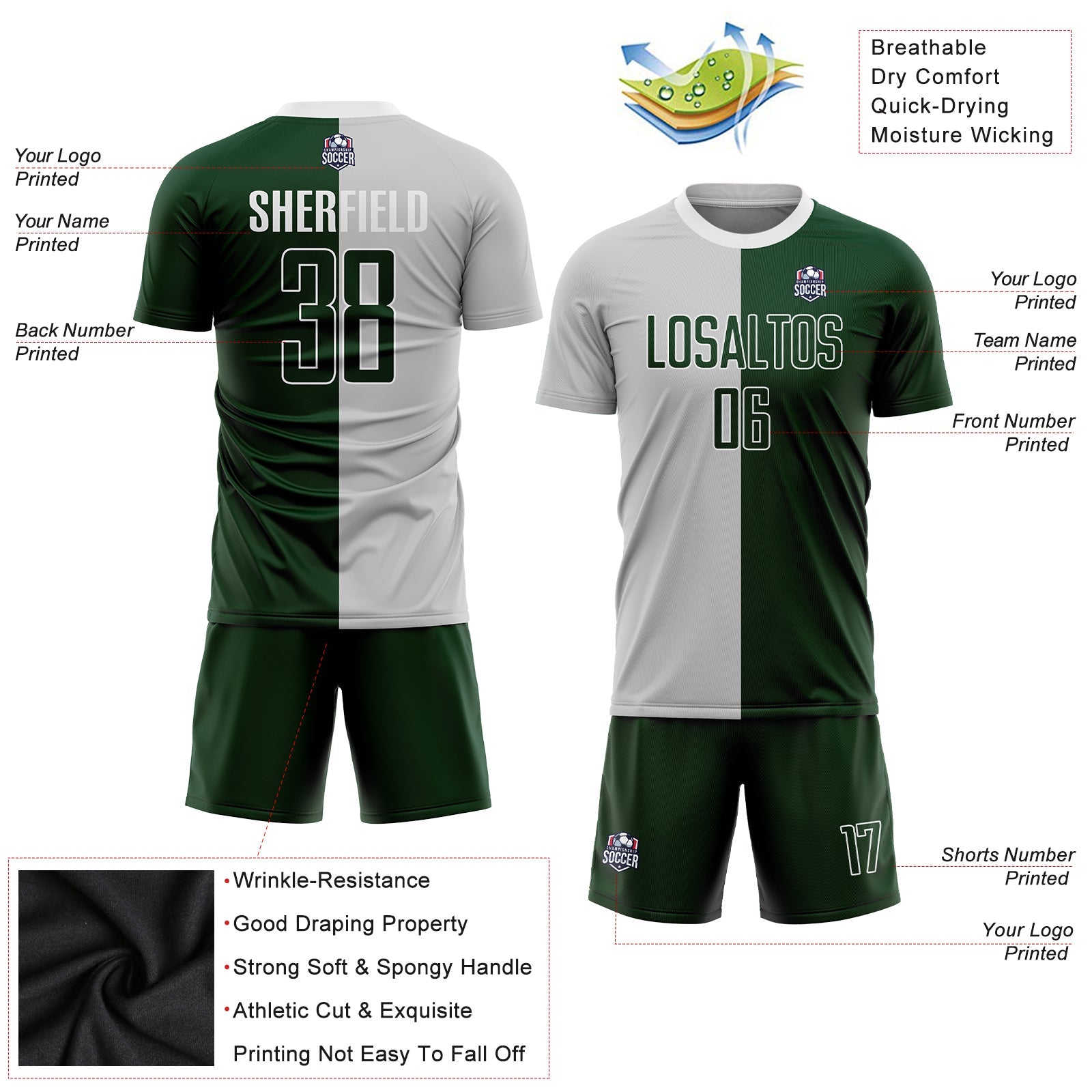 Custom Gray Green-White Sublimation Split Fashion Soccer Uniform Jersey - Sky-Custom