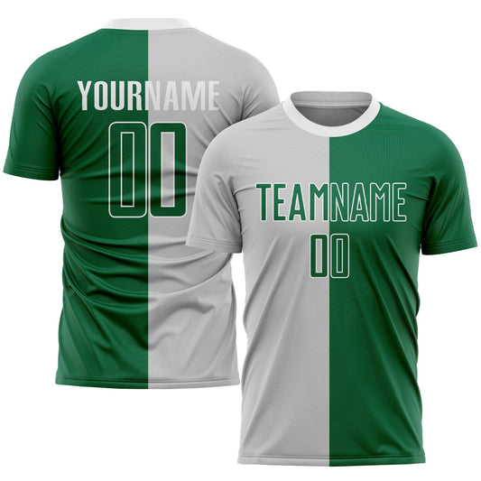 Custom Gray Kelly Green-White Sublimation Split Fashion Soccer Uniform Jersey - Sky-Custom