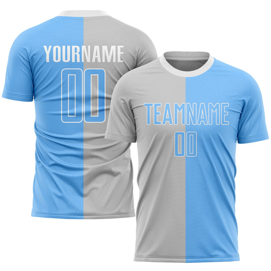 Custom Gray Light Blue-White Sublimation Split Fashion Soccer Uniform Jersey - Sky-Custom