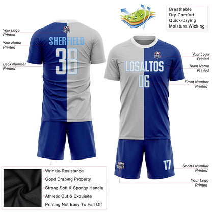 Custom Royal White-Gray Sublimation Split Fashion Soccer Uniform Jersey - Sky-Custom