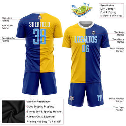 Custom Royal Light Blue-Gold Sublimation Split Fashion Soccer Uniform Jersey - Sky-Custom
