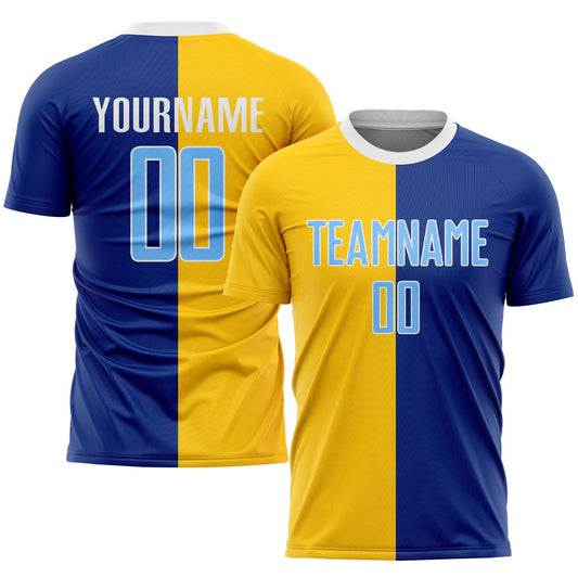 Custom Royal Light Blue-Gold Sublimation Split Fashion Soccer Uniform Jersey - Sky-Custom