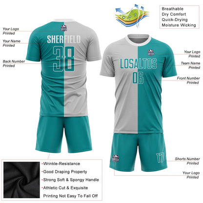 Custom Gray Teal-White Sublimation Split Fashion Soccer Uniform Jersey - Sky-Custom