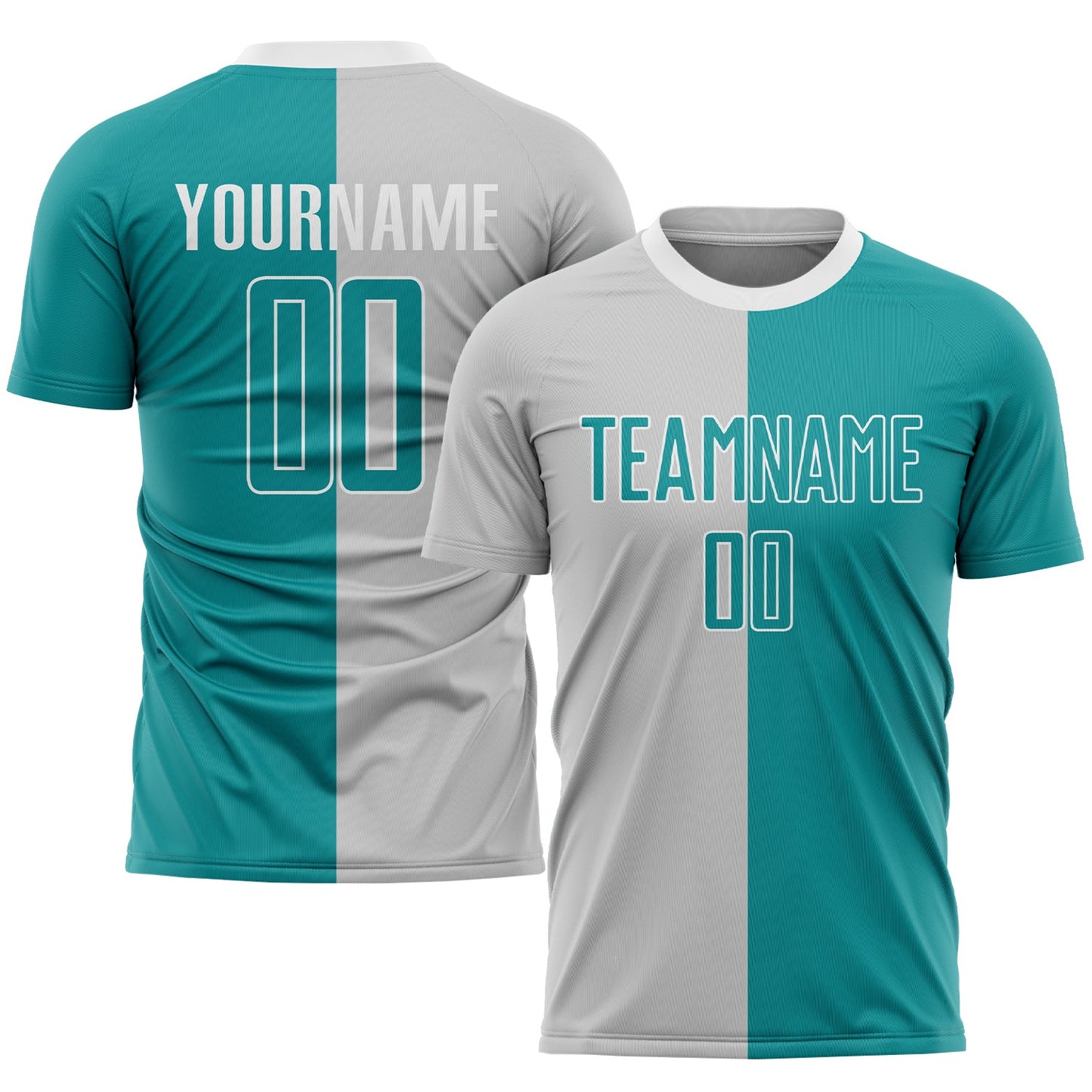 Custom Gray Teal-White Sublimation Split Fashion Soccer Uniform Jersey - Sky-Custom