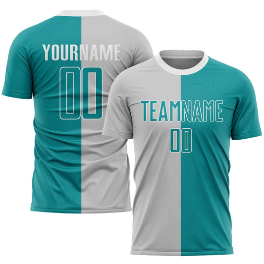 Custom Gray Teal-White Sublimation Split Fashion Soccer Uniform Jersey - Sky-Custom
