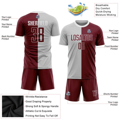 Custom Gray Crimson-White Sublimation Split Fashion Soccer Uniform Jersey - Sky-Custom
