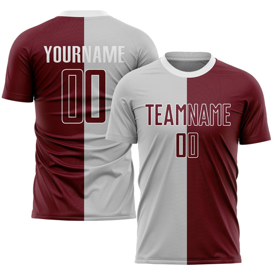 Custom Gray Crimson-White Sublimation Split Fashion Soccer Uniform Jersey - Sky-Custom