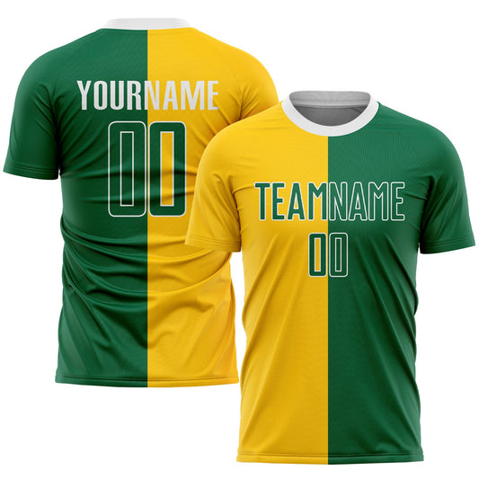 Custom Gold Kelly Green-White Sublimation Split Fashion Soccer Uniform Jersey - Sky-Custom