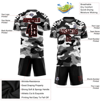 Custom Camo Black-Red Sublimation Salute To Service Soccer Uniform Jersey - Sky-Custom