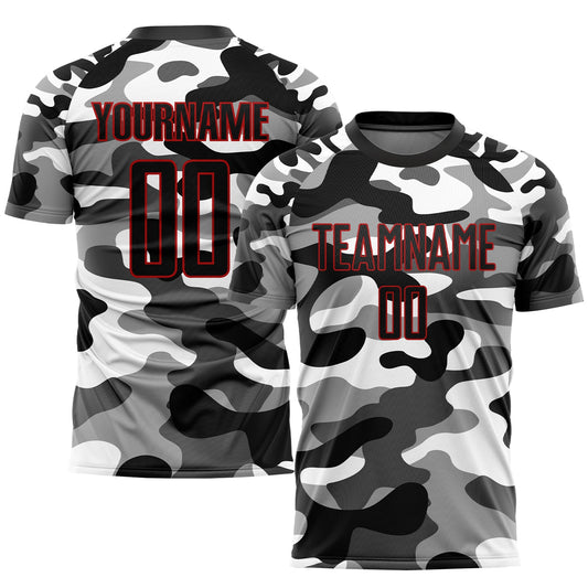 Custom Camo Black-Red Sublimation Salute To Service Soccer Uniform Jersey - Sky-Custom