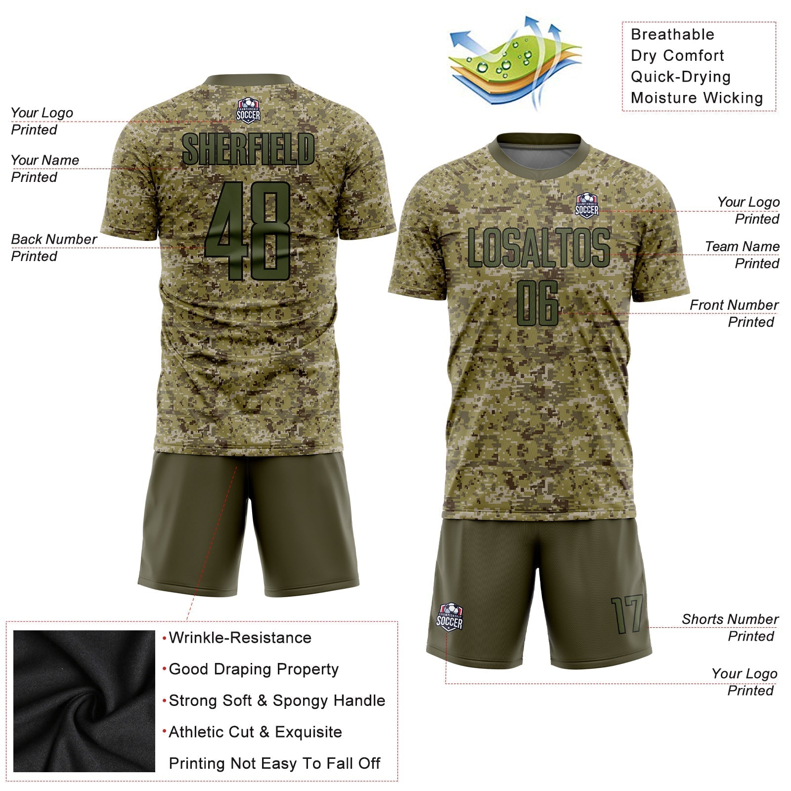 Custom Camo Olive-Black Sublimation Salute To Service Soccer Uniform Jersey - Sky-Custom