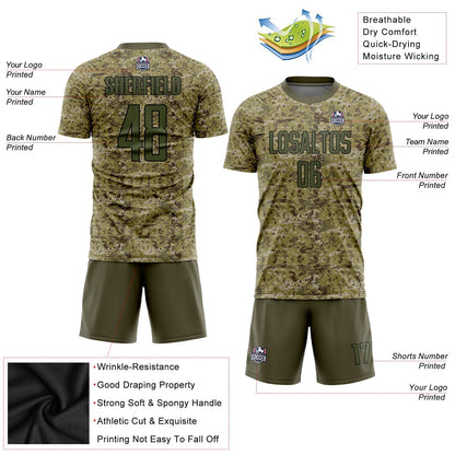 Custom Camo Olive-Black Sublimation Salute To Service Soccer Uniform Jersey - Sky-Custom