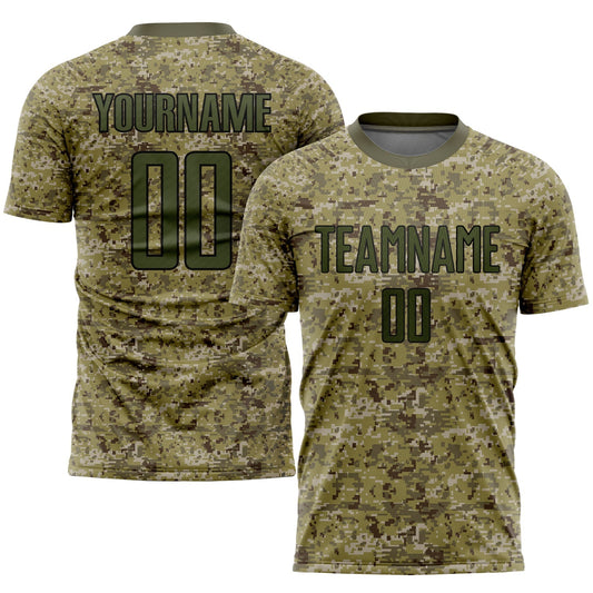 Custom Camo Olive-Black Sublimation Salute To Service Soccer Uniform Jersey - Sky-Custom
