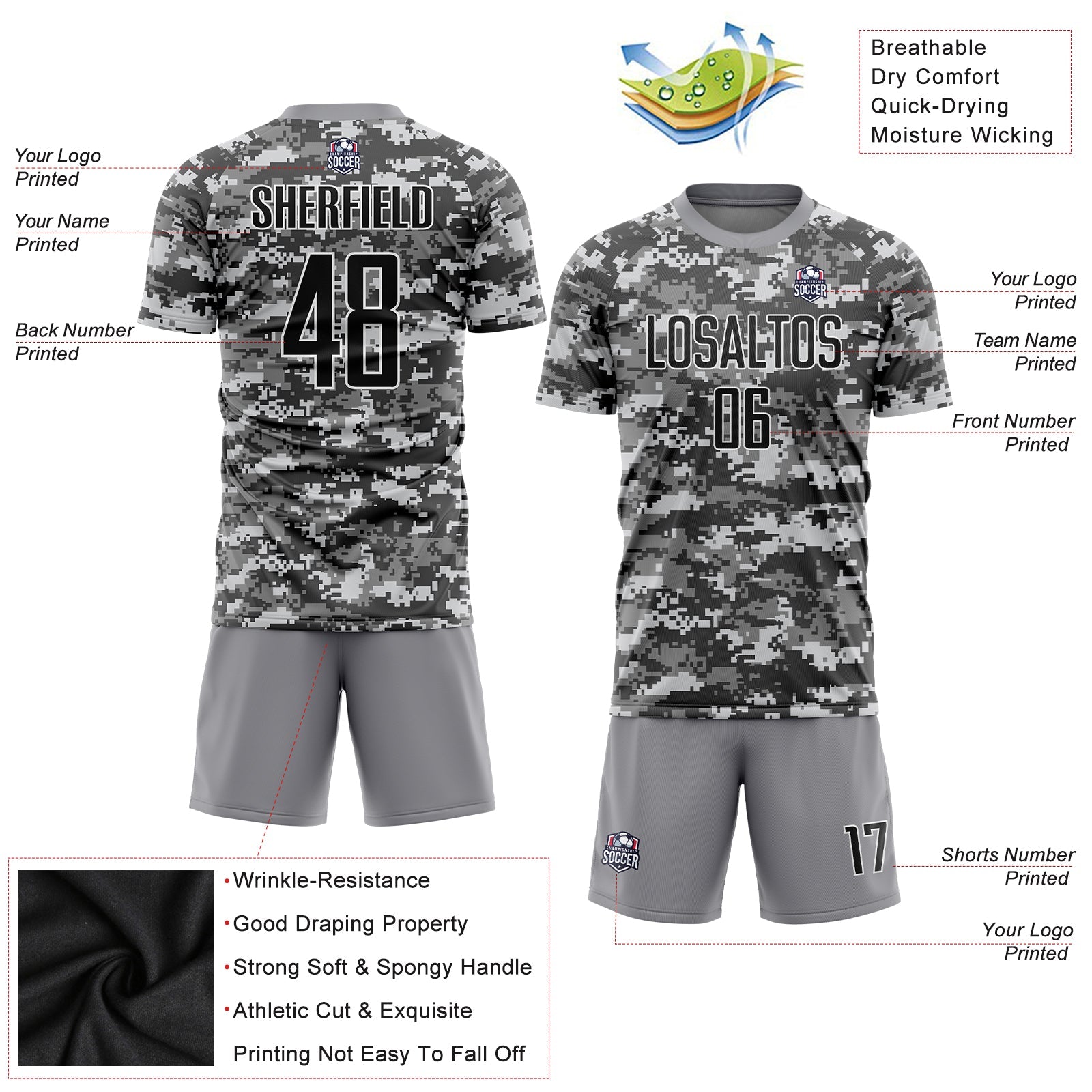 Custom Camo Black-Gray Sublimation Salute To Service Soccer Uniform Jersey - Sky-Custom