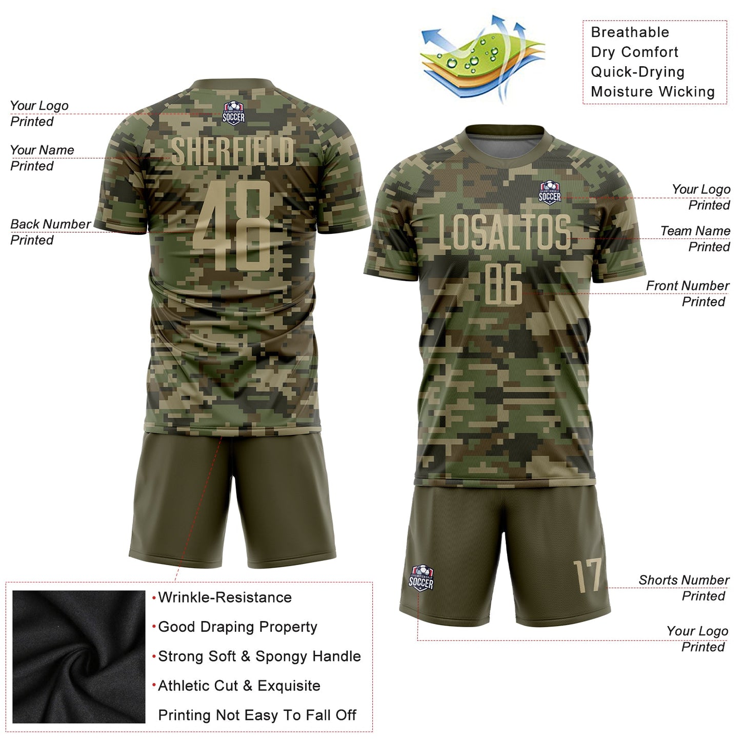 Custom Camo Vegas Gold-Olive Sublimation Salute To Service Soccer Uniform Jersey - Sky-Custom