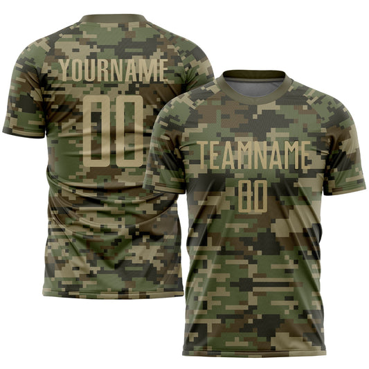 Custom Camo Vegas Gold-Olive Sublimation Salute To Service Soccer Uniform Jersey - Sky-Custom