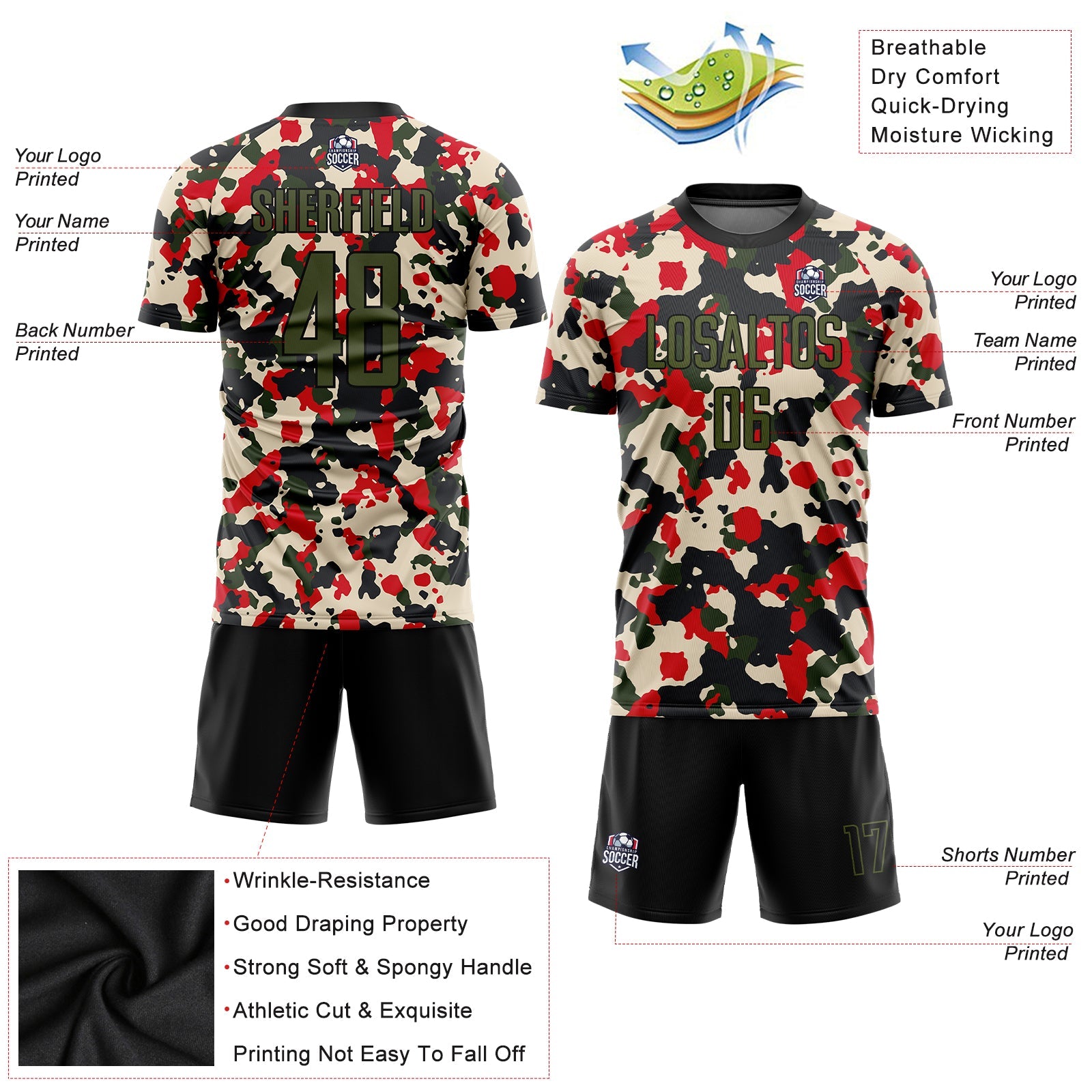 Custom Camo Olive-Black Sublimation Salute To Service Soccer Uniform Jersey - Sky-Custom