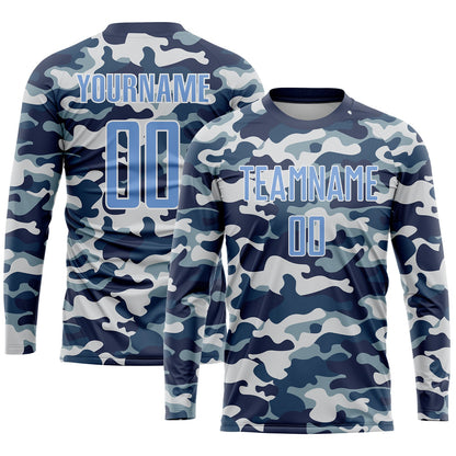 Custom Camo Light Blue-Royal Sublimation Salute To Service Soccer Uniform Jersey - Sky-Custom