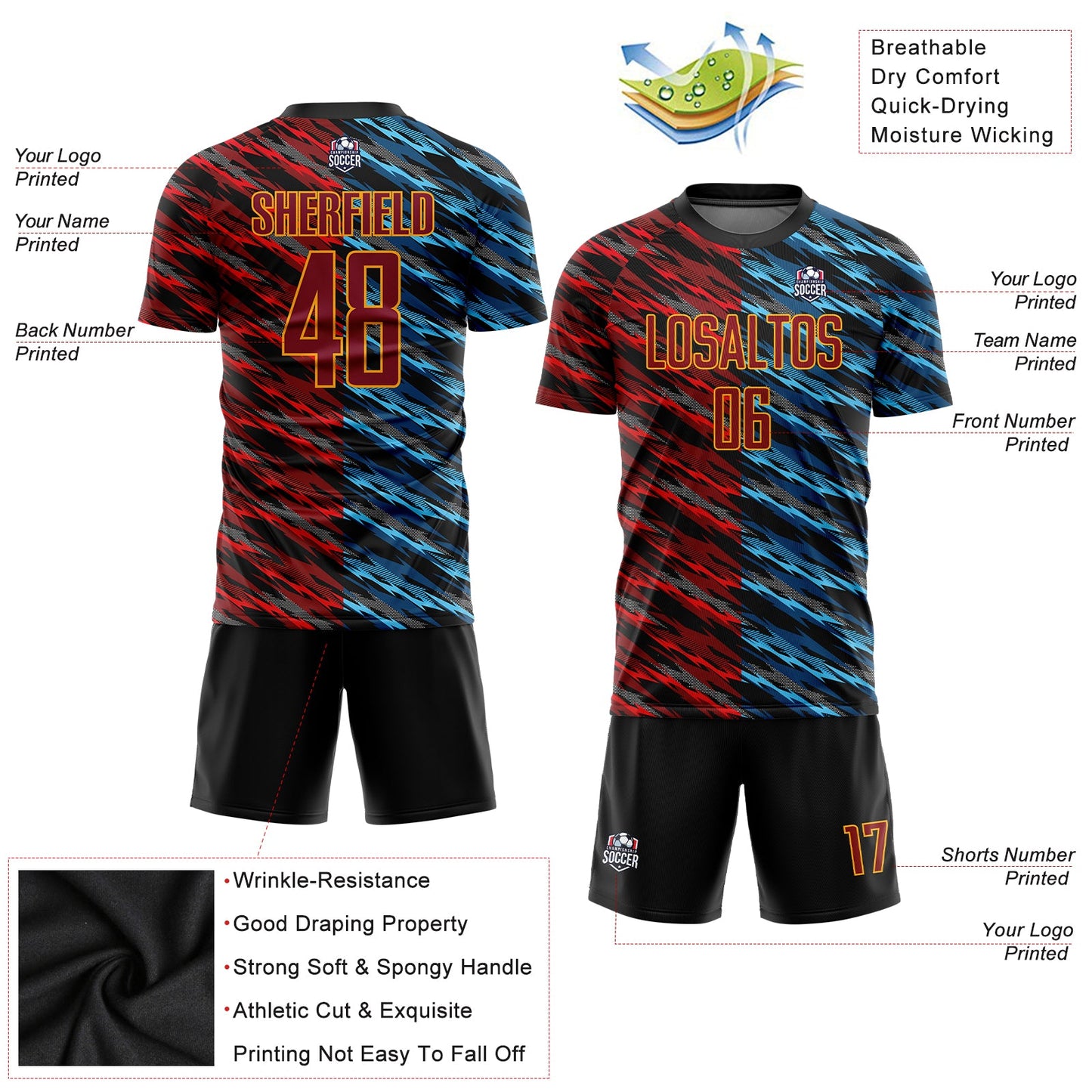 Custom Camo Crimson-Black Sublimation Salute To Service Soccer Uniform Jersey - Sky-Custom