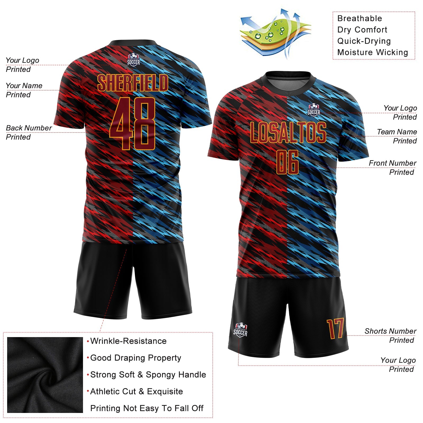 Custom Camo Crimson-Black Sublimation Salute To Service Soccer Uniform Jersey - Sky-Custom