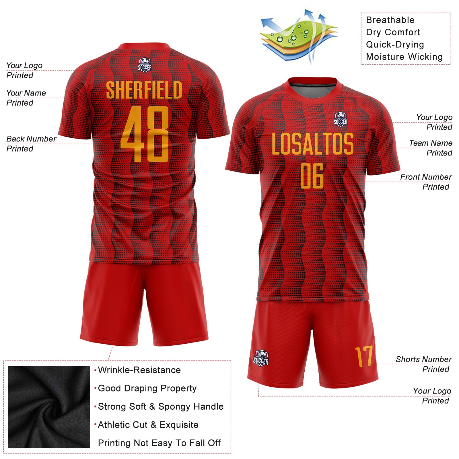 Custom Red Gold Sublimation Soccer Uniform Jersey - Sky-Custom
