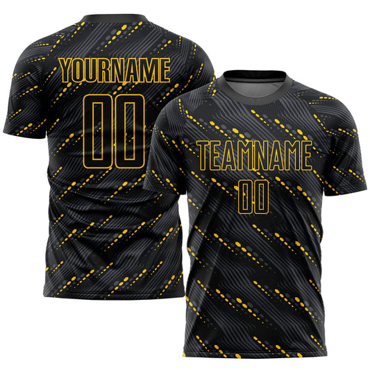 Custom Black Black-Gold Sublimation Soccer Uniform Jersey - Sky-Custom