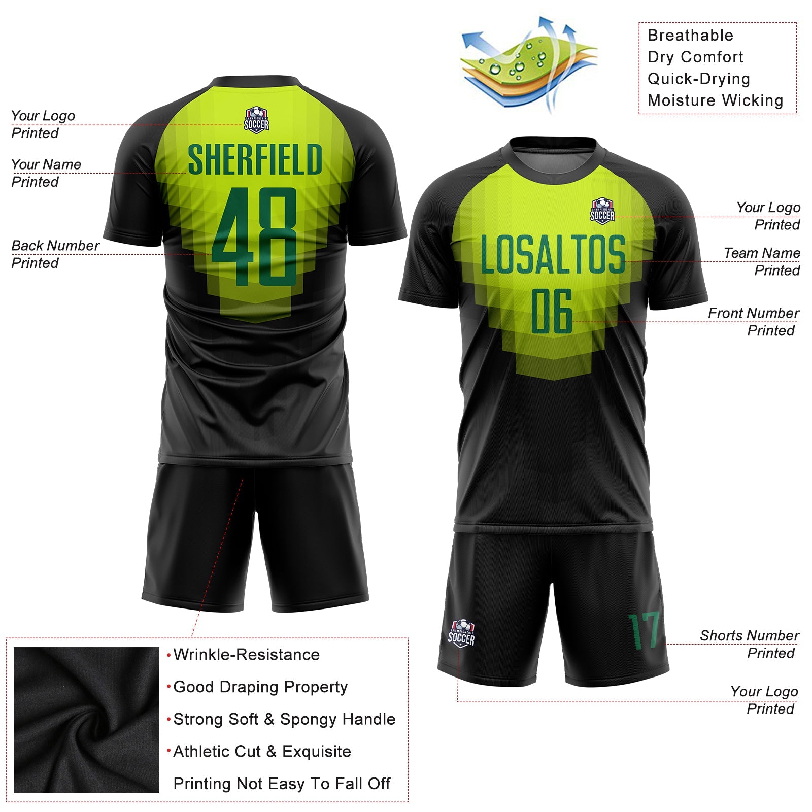 Custom Black Kelly Green Sublimation Soccer Uniform Jersey - Sky-Custom