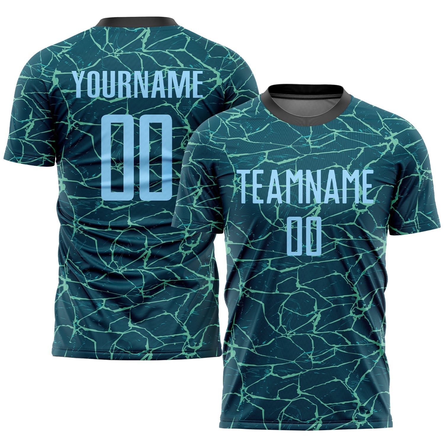 Custom Teal Light Blue-Black Sublimation Soccer Uniform Jersey - Sky-Custom
