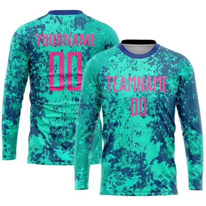 Custom Teal Pink-Royal Sublimation Soccer Uniform Jersey - Sky-Custom