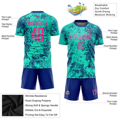 Custom Teal Pink-Royal Sublimation Soccer Uniform Jersey - Sky-Custom