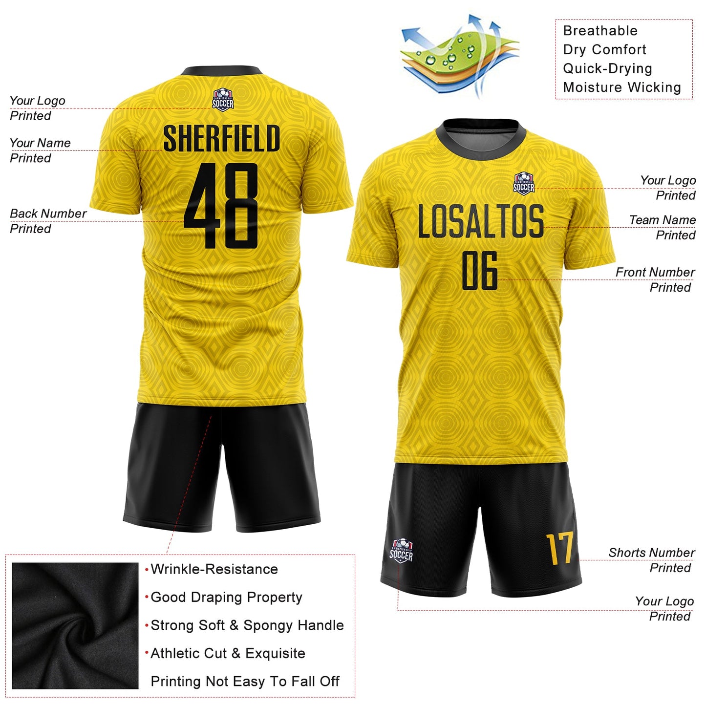 Custom Gold Black Sublimation Soccer Uniform Jersey - Sky-Custom