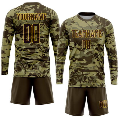 Custom Camo Brown-Gold Sublimation Salute To Service Soccer Uniform Jersey - Sky-Custom