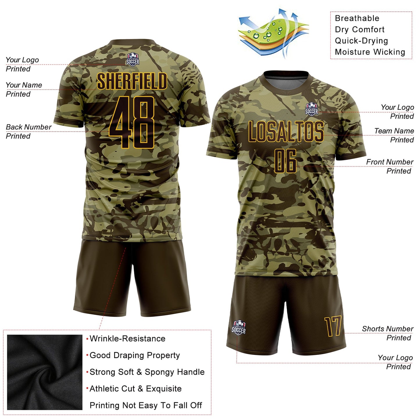 Custom Camo Brown-Gold Sublimation Salute To Service Soccer Uniform Jersey - Sky-Custom