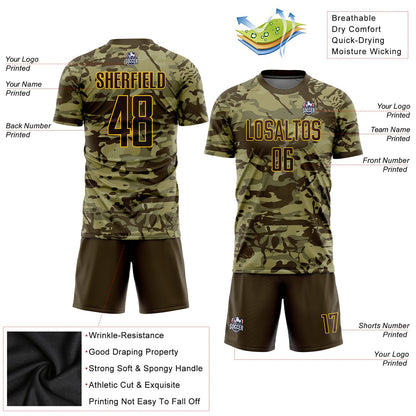 Custom Camo Brown-Gold Sublimation Salute To Service Soccer Uniform Jersey - Sky-Custom