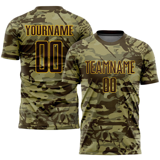 Custom Camo Brown-Gold Sublimation Salute To Service Soccer Uniform Jersey - Sky-Custom