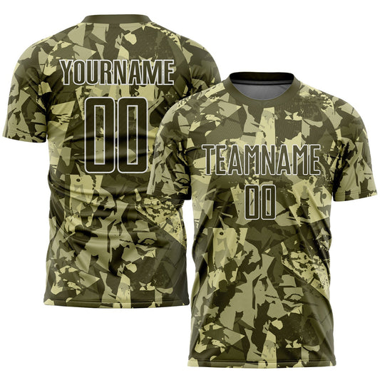 Custom Camo Olive-White Sublimation Salute To Service Soccer Uniform Jersey - Sky-Custom